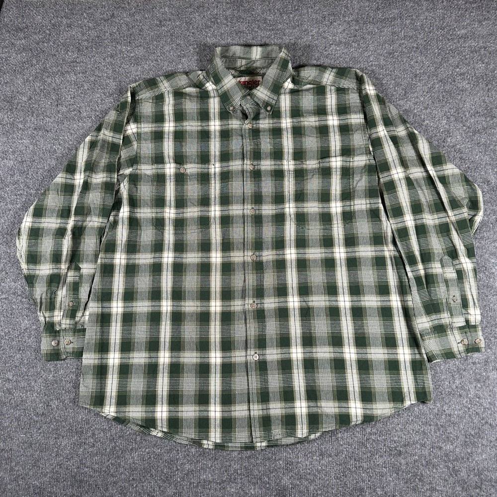 Wrangler Button Down Mens Size XL Green Plaid Rugged Wear Long Sleeve Casual